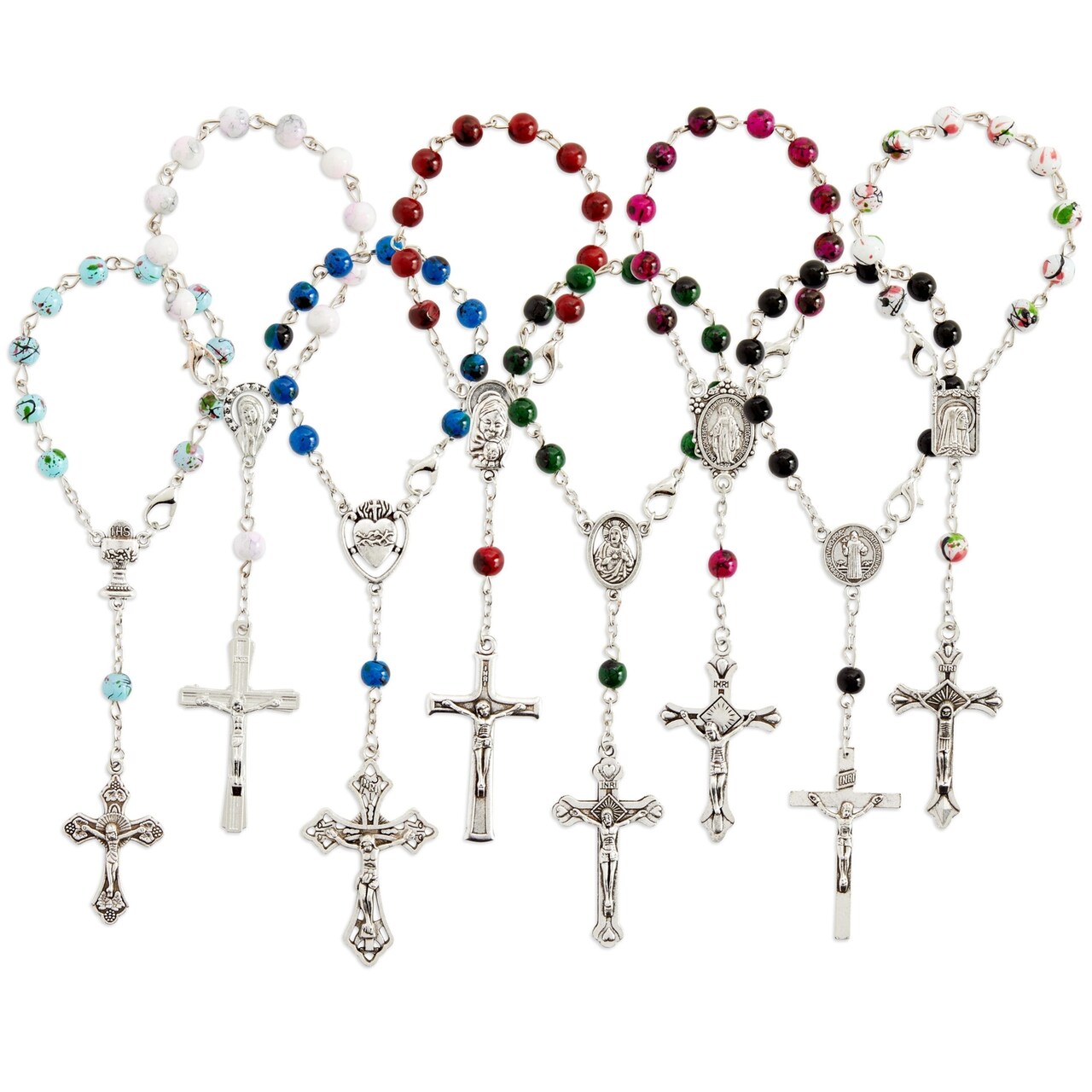 24 Pack Small Catholic Rosary for Women and Men - Prayer Beads, Prayer Room, Altar, Bulk Pack (8 Colors & Crucifix Designs)